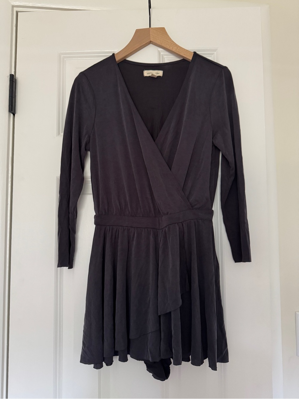 silence + noise urban outfitters Charcoal Long Sleeve Wrap Romper XS